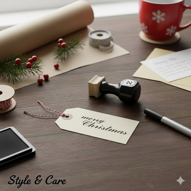 Carimbo De Borracha Script de Natal Alegre Estiloso Único (Unique Stylish Merry Christmas Script Rubber Stamp)