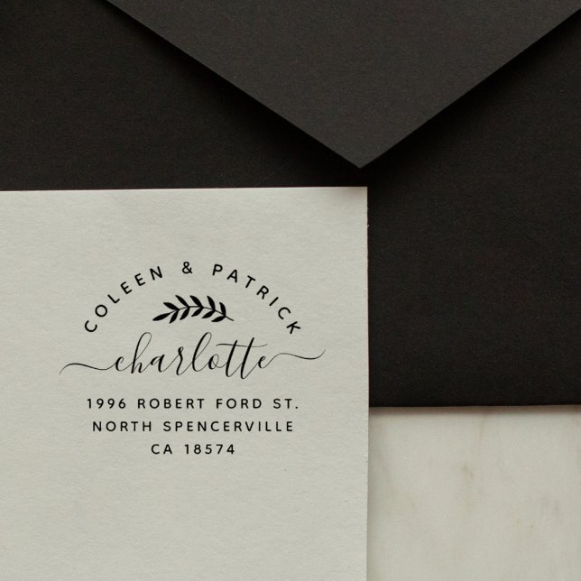 Carimbo De Borracha Script Elegante Simples Dois Nomes Endereço De Ret (Criador carregado)