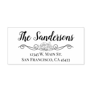 Carimbo De Borracha Script Floral Rosa de Sobrenome da Família de Ende