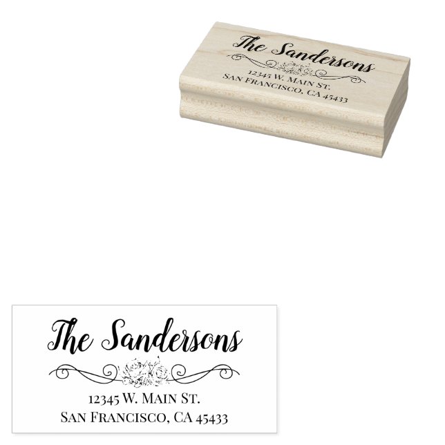 Carimbo De Borracha Script Floral Rosa de Sobrenome da Família de Ende (Carimbado)