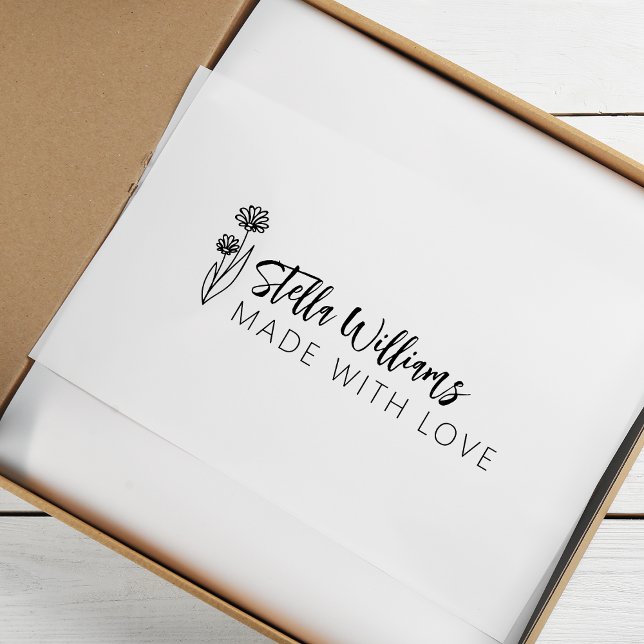 Carimbo De Borracha Script Graphic Daisy Feito Com Amor (Graphic Daisy Script Made With Love Rubber Stamp)