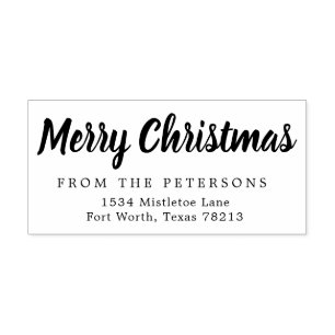Carimbo De Borracha Script Merry Christmas Return Address Bber Stamp
