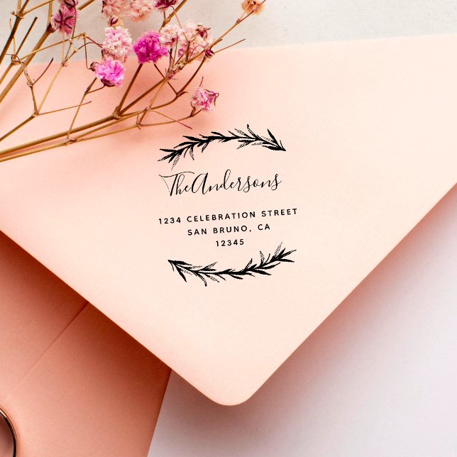 Carimbo De Borracha Script & Rosemary | Endereço de devolução botânica (Criador carregado)