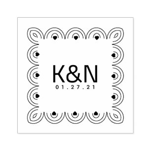 Carimbo De Borracha Selo de Casamento Logotipo Inicial Coração Deco Qu