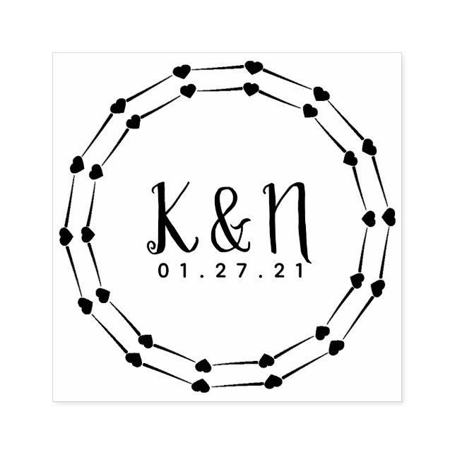 Carimbo De Borracha Selo de Coração Circular Inicial Logotipo Casament (Impressão)