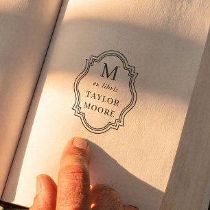 Carimbo De Borracha Selo de Livro Elegante Monograma Ex Libris em Mold