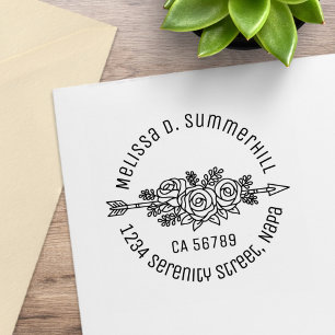 Carimbo De Borracha Seta Floral Tribal, Endereço Redondo das Flores R