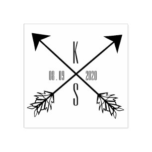 Carimbo De Borracha Setas Cruzadas Monograma de Arte de Madeira de Cas