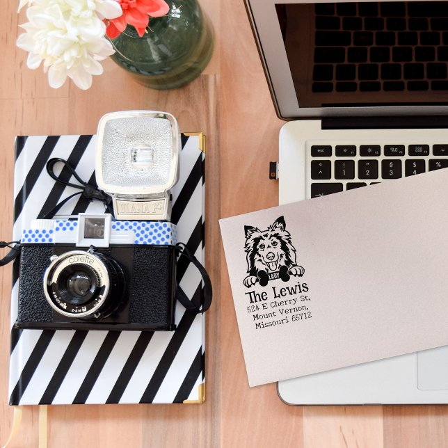 Carimbo De Borracha Shetland Sheepdog Dog, Endereço De Retorno, (Criador carregado)