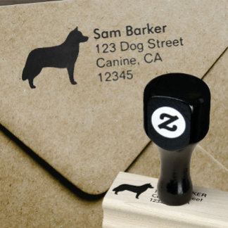 Carimbo De Borracha Siberian Husky Dog Break Silhouette Endereço de Re