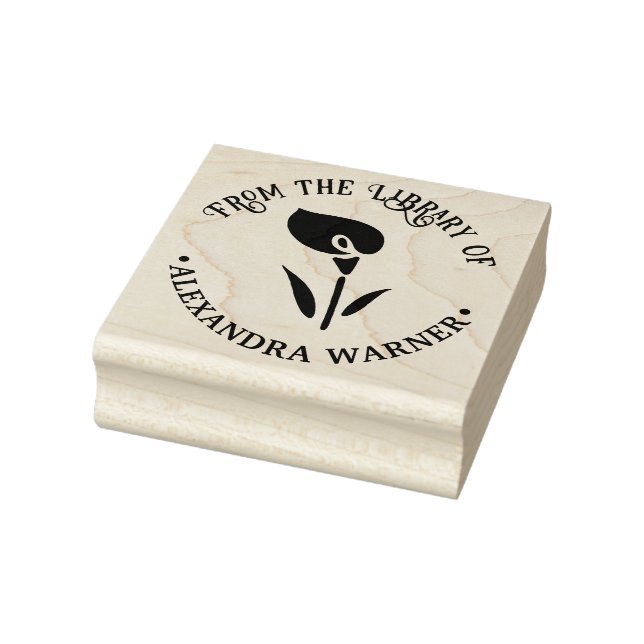 Carimbo De Borracha Silhueta Elegante de Copo-de-Leite Biblioteca Nome (Carimbo)