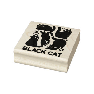 Carimbo De Borracha Silhuettes de Gato Negro - Design de Felino Cinto