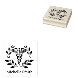 Carimbo De Borracha Símbolo Médico Monograma Minimalista Médico Enferm