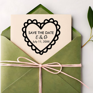 Carimbo De Borracha Simple Heart Save the Date Wedding