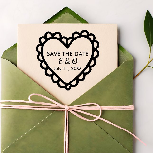 Carimbo De Borracha Simple Heart Save the Date Wedding (initials monogram heart )