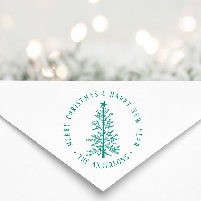 Carimbo De Borracha Simple Merry Christmas & Happy New Year Round  (Criador carregado)