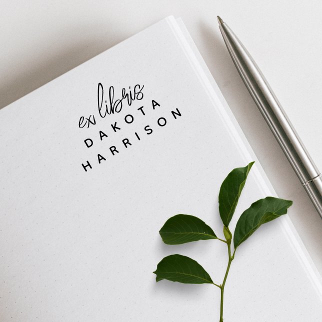 Carimbo De Borracha Simple Modern Custom Name Script Ex Libris (Criador carregado)