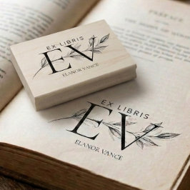 Carimbo De Borracha Simples Elegantes Ex Libris Botânicos Inicial Nome
