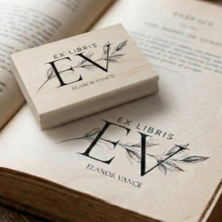 Carimbo De Borracha Simples Elegantes Ex Libris Botânicos Inicial Nome