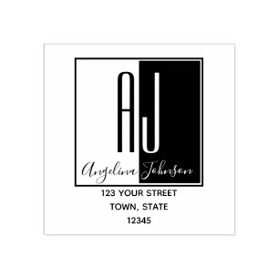 Carimbo De Borracha Simples Iniciais de Monograma Moderno Endereço de