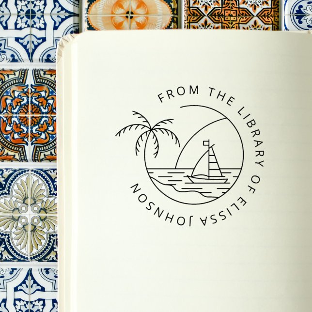 Carimbo De Borracha Simples Palm Tree Summer Personalizado Do Bibliote (Criador carregado)