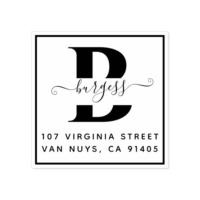 Carimbo De Borracha Simples Quadrado Monográfico Manuscrito (Impressão)