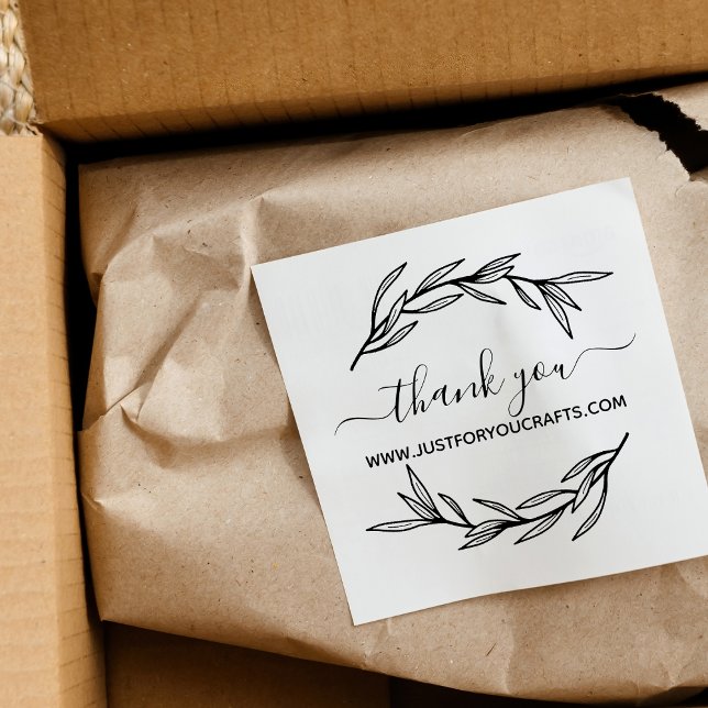 Carimbo De Borracha Site de Script de Agradecimento Folha de Louro (Thank You Script Website Laurel Leaf Rubber Stamp)