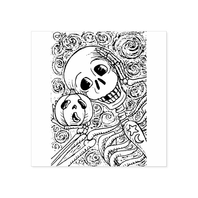 CARIMBO DE BORRACHA SKELETON & JACK O LANTERN, HALLOWEEN RUBBLE STAMP (Impressão)