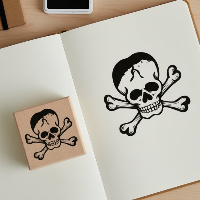 Carimbo De Borracha Skull and Crossbones Jolly Roger Wooden Art Stamp (Skull and crossbones wooden art stamp.)