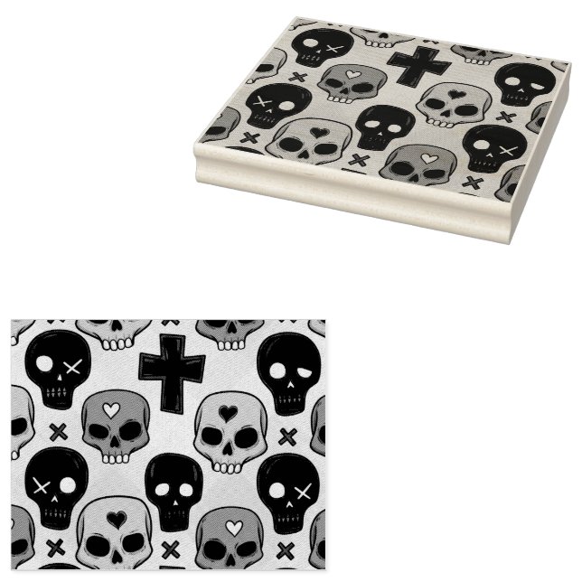 Carimbo De Borracha Skull Pattern Wood Art Stamp (Carimbado)