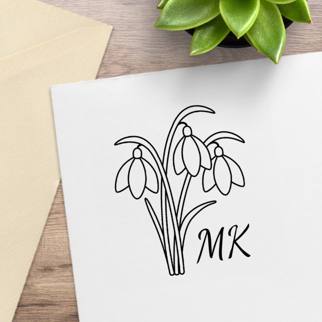 Carimbo De Borracha Snowdrops Spring Flowers Monogram Initials (Criador carregado)