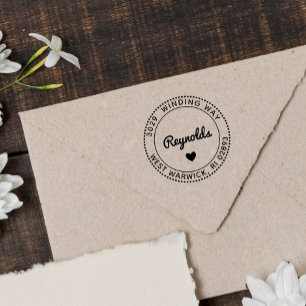 Carimbo De Borracha Sobrenome e endereço de coração