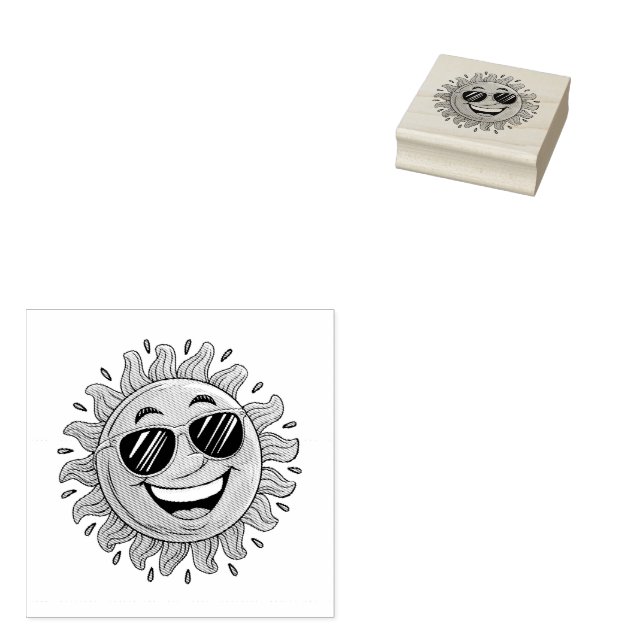 Carimbo De Borracha Sol Amarelo Feliz e Fofo com Óculos de Sol       (Carimbado)