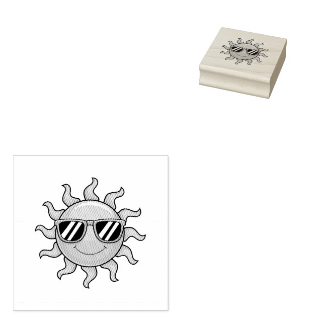 Carimbo De Borracha Sol Amarelo Feliz e Fofo com Óculos de Sol       (Carimbado)