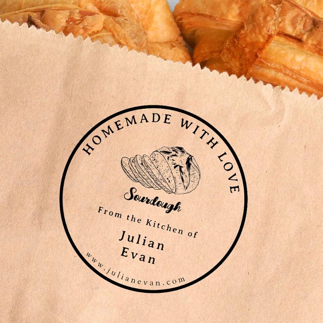 Carimbo De Borracha Sourdough Simples Preto e Branco (Simple Black and White Homemade Sourdough rubber stamp )