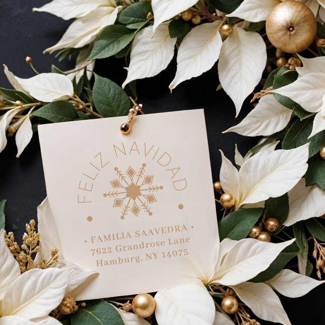 Carimbo De Borracha Spanish Cute Sophisticated Snowflake Christmas (Cute Sophisticated Snowflake Christmas Winter Address in Spanish Rubber Stamps. )