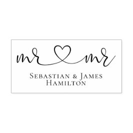 Carimbo De Borracha Sr. E Sr. Elegant Scroll Heart Text Gay Wedding
