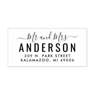 Carimbo De Borracha Sr. e Sra. Modern Script Wedding Endereço de Regr