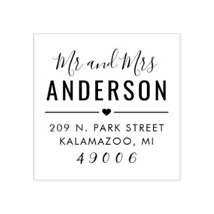Carimbo De Borracha Sr. e Sra. Modern Script Wedding Endereço de Regre