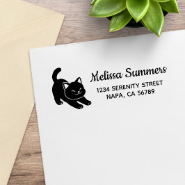 Carimbo De Borracha Stretching Black Cat Return Address