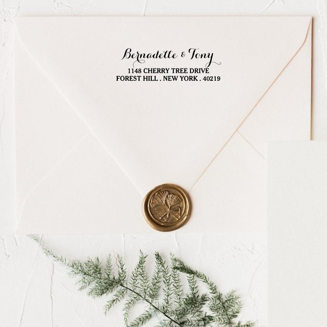 Carimbo De Borracha Stylish Custom Name & Address Wood Art Stamp (Criador carregado)