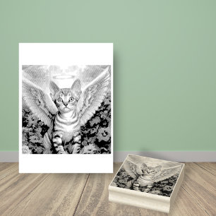 Carimbo De Borracha Tabby Kitten Angel Wings Halo