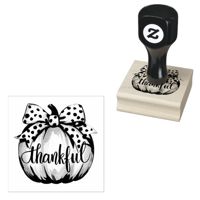 Carimbo De Borracha Thankful Pumpkin with Polka Dot Bow  (Carimbado)