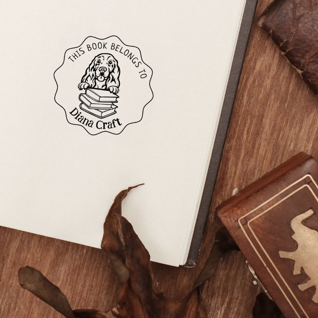 Carimbo De Borracha This Book Belongs To, Cute Cocker Spaniel (Criador carregado)