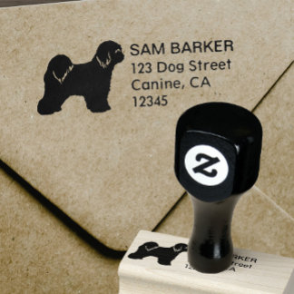 Carimbo De Borracha Tibetan Terrier Dog Silhouette Endereço de Devoluç