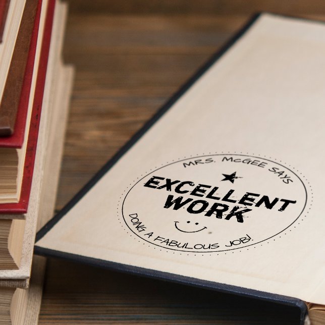 Carimbo De Borracha Trabalho Excelente | Professores Personalizados (Excellent Work | Personalized Teachers Rubber Stamp)