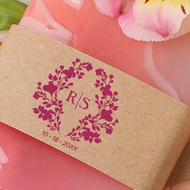 Carimbo De Borracha Trendy Chic Wedding Branches Iniciais Monograma (Criador carregado)