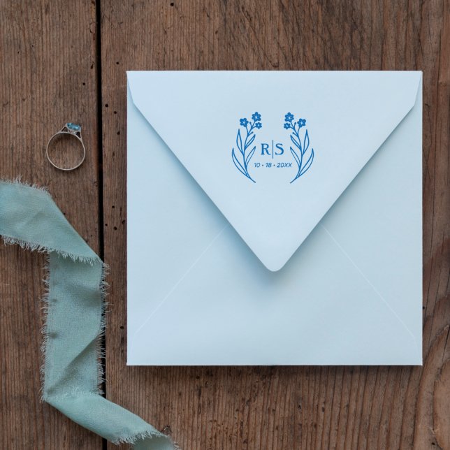 Carimbo De Borracha Trendy Chic Wedding Wildflower Inicials Monograma (Criador carregado)