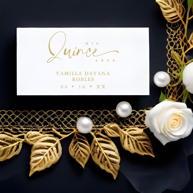 Carimbo De Borracha Trendy Espanhol Quinceañera Mis XV Años Cote (Spanish Trendy Calligraphy Quinceañera Mis XV Años Quote Rubber Stamp. Golden effect.)