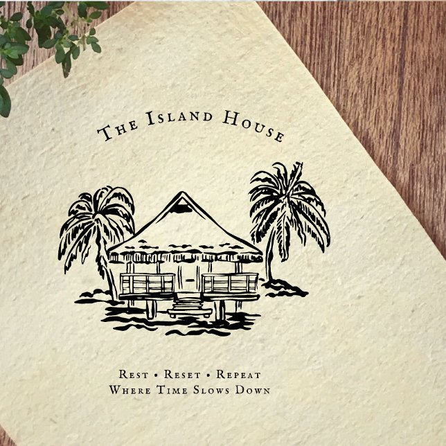 Carimbo De Borracha Tropical Bungalow Coastal Branding Rubber Stamp (Criador carregado)